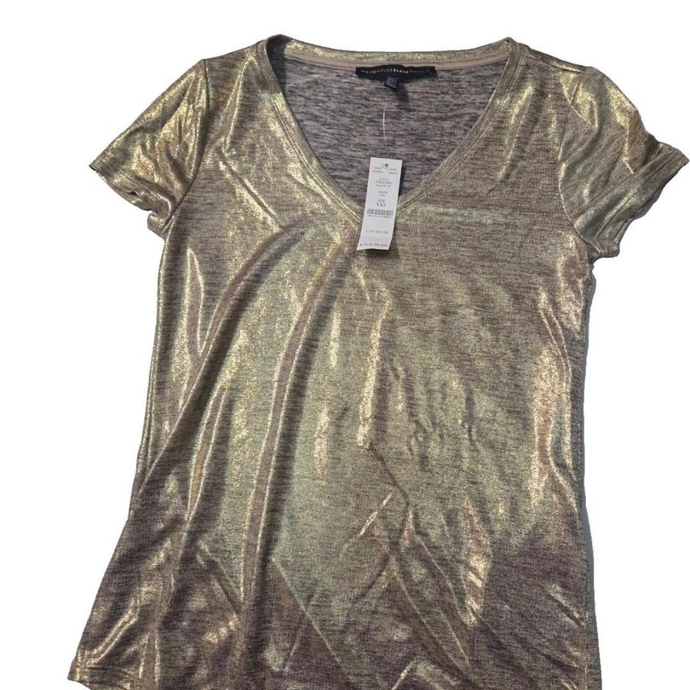 WHBM Gold metallic V-neck short sleeve top size woman xxs